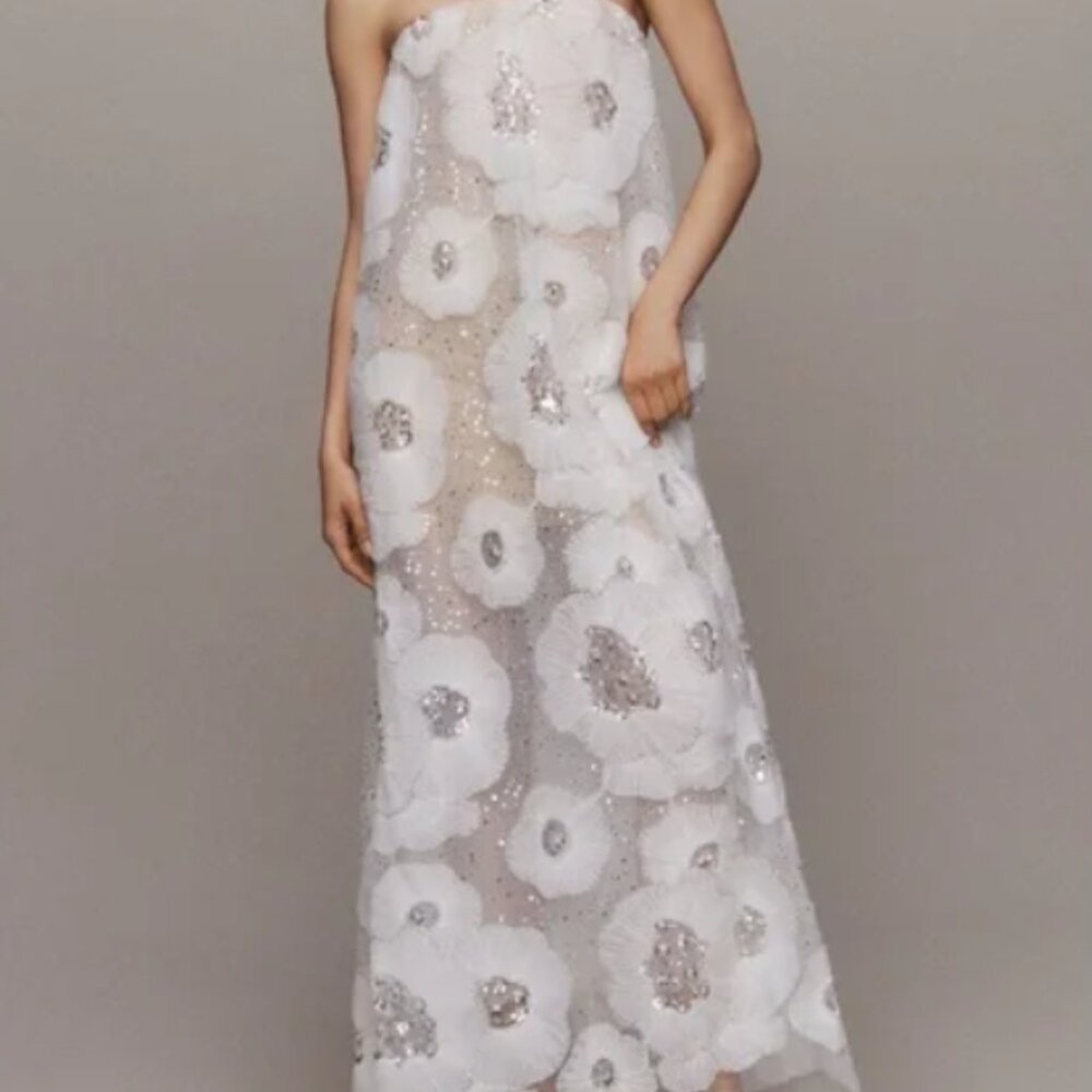 Helsi Margot Strapless Beaded Floral Tulle Gown